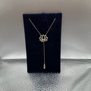 Swarovski Gold Lotus Necklace with Pearl Drop